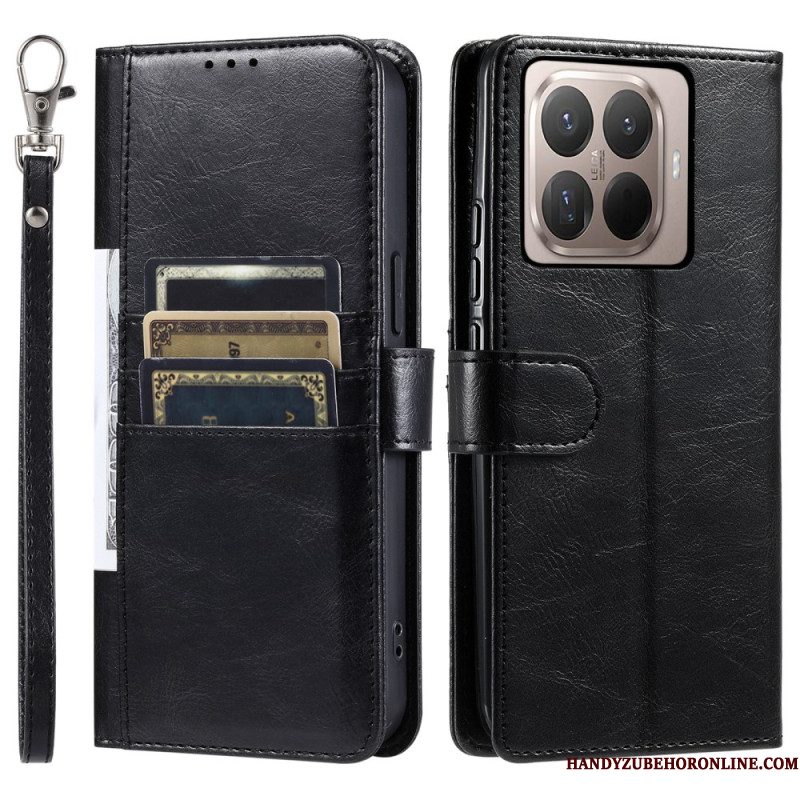 Leren Hoesje Xiaomi 15t Pro 6 Kaartsleuven En Koord Bescherming Hoesje