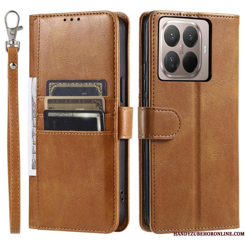 Leren Hoesje Xiaomi 15t Pro 6 Kaartsleuven En Koord Bescherming Hoesje