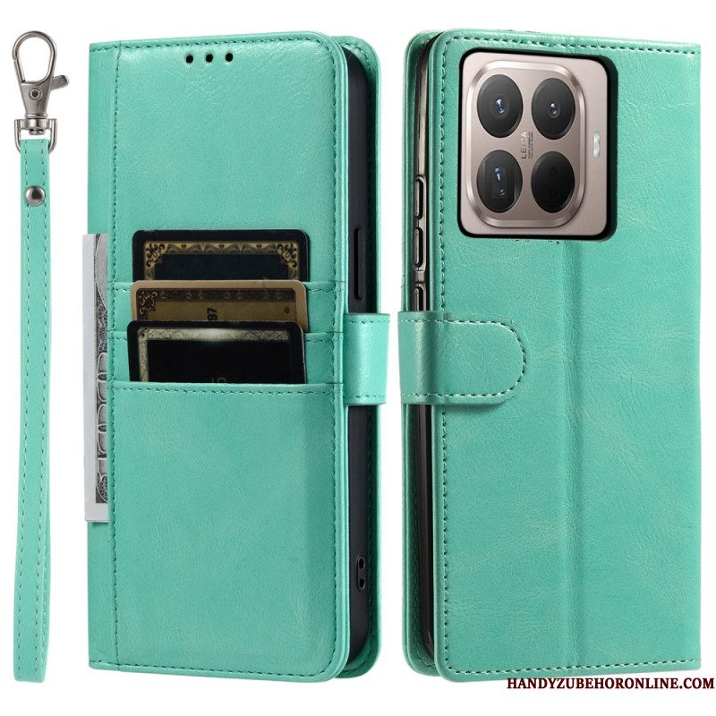 Leren Hoesje Xiaomi 15t Pro 6 Kaartsleuven En Koord Bescherming Hoesje