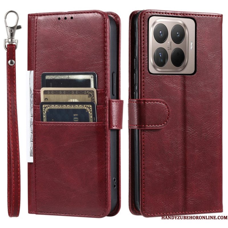 Leren Hoesje Xiaomi 15t Pro 6 Kaartsleuven En Koord Bescherming Hoesje