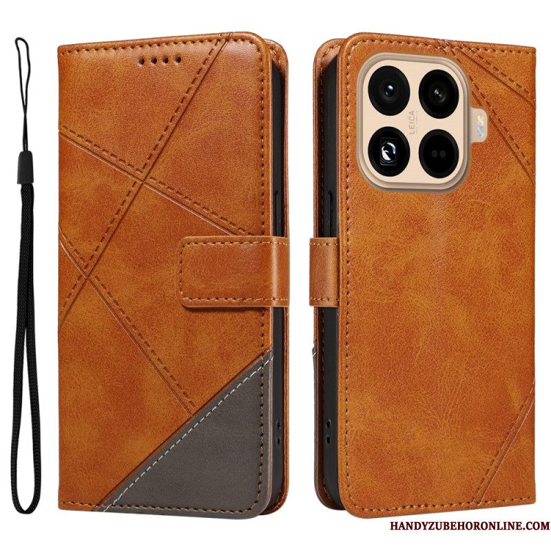 Leren Hoesje Xiaomi 15t Pro Tweekleurig Geometrisch Patroon Bescherming Hoesje