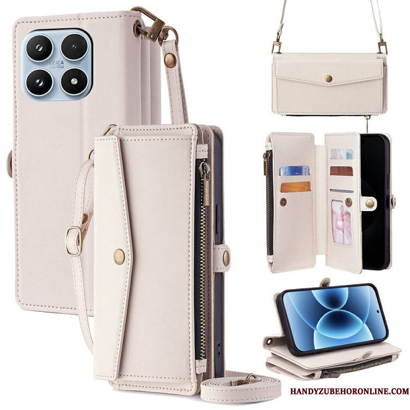 Leren Hoesje Xiaomi 17 Portemonnee Met Schouderband En Koord Bescherming Hoesje