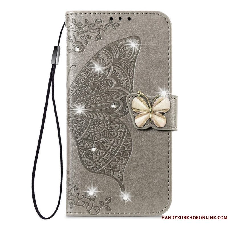 Leren Hoesje Xiaomi 17 Pro Max Vlinder En Strass-steentjes