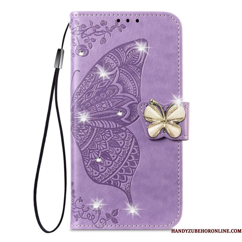 Leren Hoesje Xiaomi 17 Pro Max Vlinder En Strass-steentjes