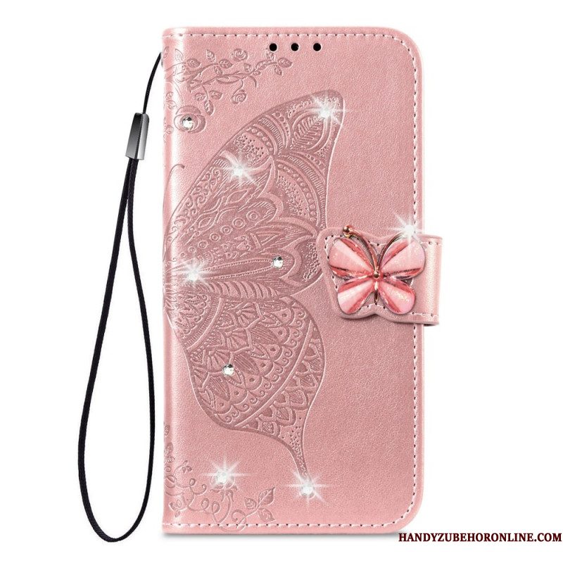 Leren Hoesje Xiaomi 17 Pro Max Vlinder En Strass-steentjes