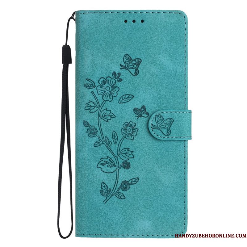 Leren Hoesje Xiaomi 17 Suède-effect Bloemenpatroon Bescherming Hoesje