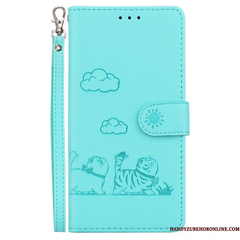 Leren Hoesje Xiaomi Redmi Note 14 4g Band Met Kattenmotief