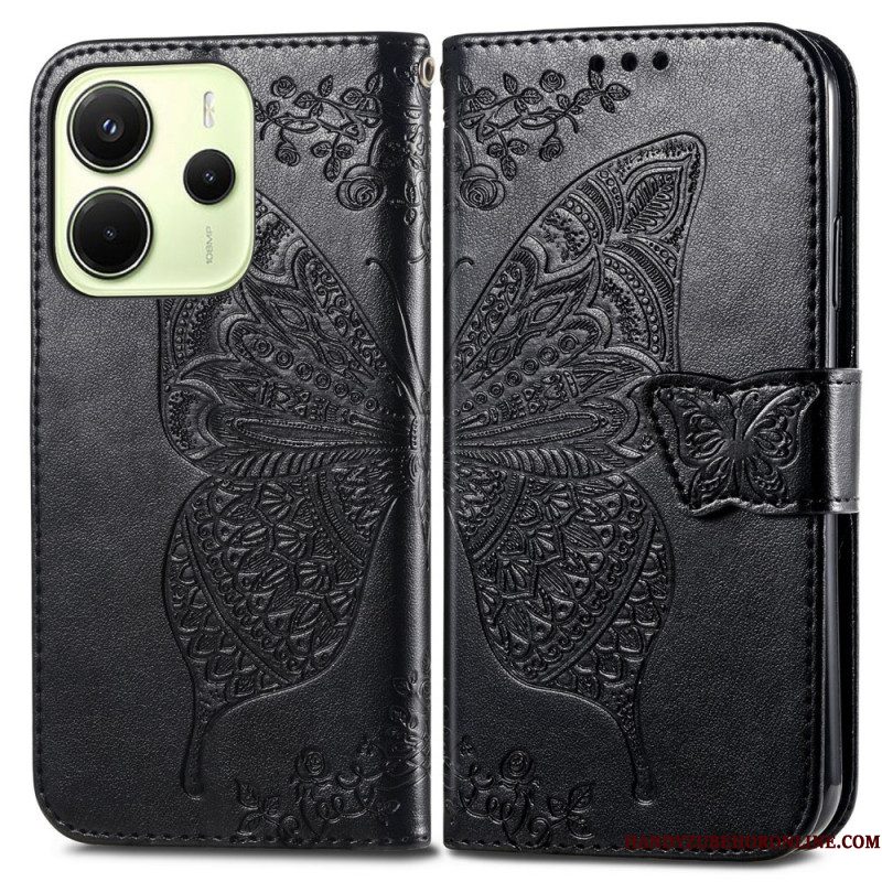 Leren Hoesje Xiaomi Redmi Note 14 4g Barokke Vlinder Bescherming Hoesje