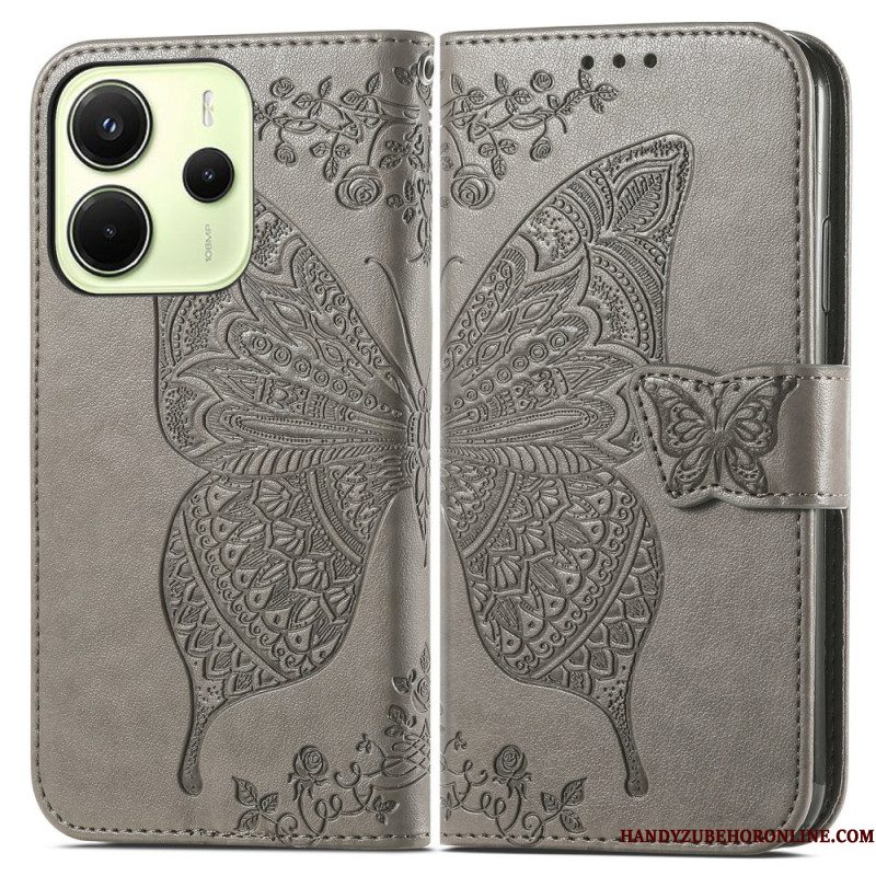 Leren Hoesje Xiaomi Redmi Note 14 4g Barokke Vlinder Bescherming Hoesje