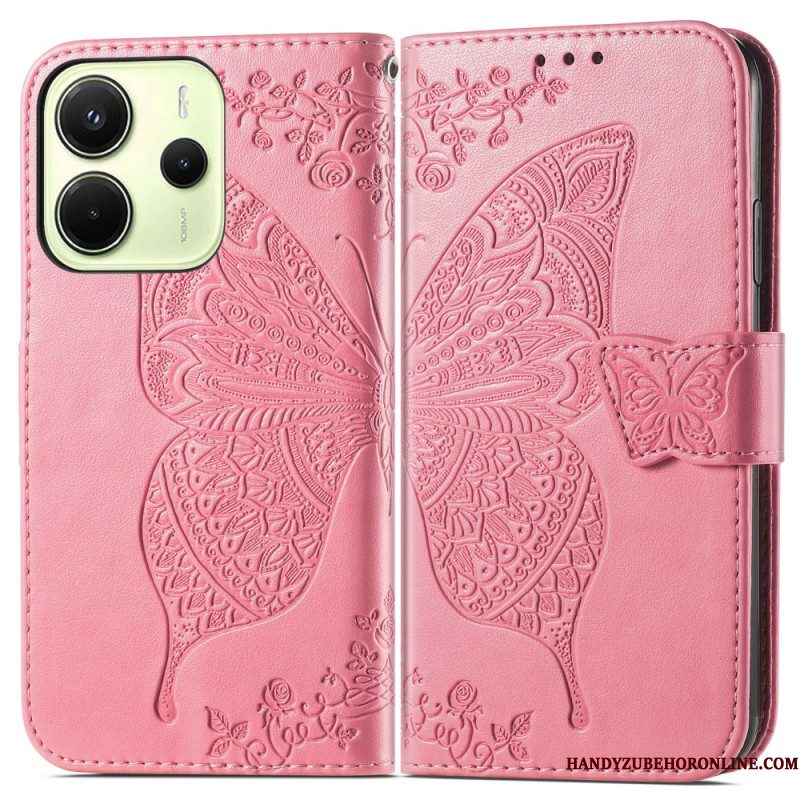 Leren Hoesje Xiaomi Redmi Note 14 4g Barokke Vlinder Bescherming Hoesje