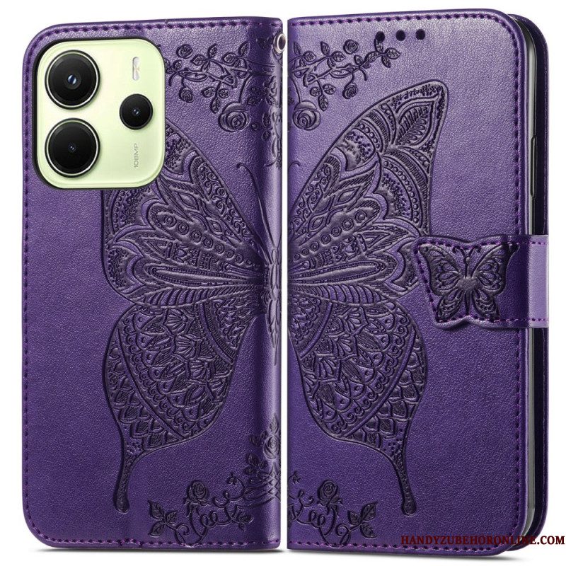 Leren Hoesje Xiaomi Redmi Note 14 4g Barokke Vlinder Bescherming Hoesje