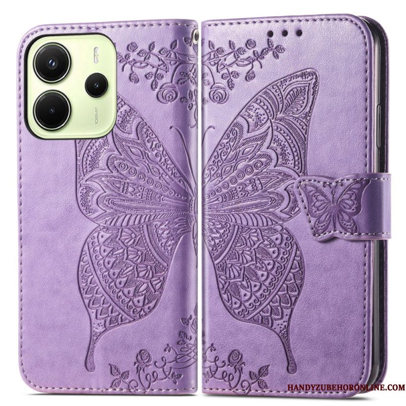 Leren Hoesje Xiaomi Redmi Note 14 4g Barokke Vlinder Bescherming Hoesje