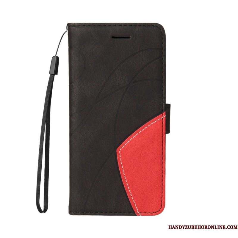 Leren Hoesje Xiaomi Redmi Note 14 4g Tweekleurige Golvende Lijnen Bescherming Hoesje