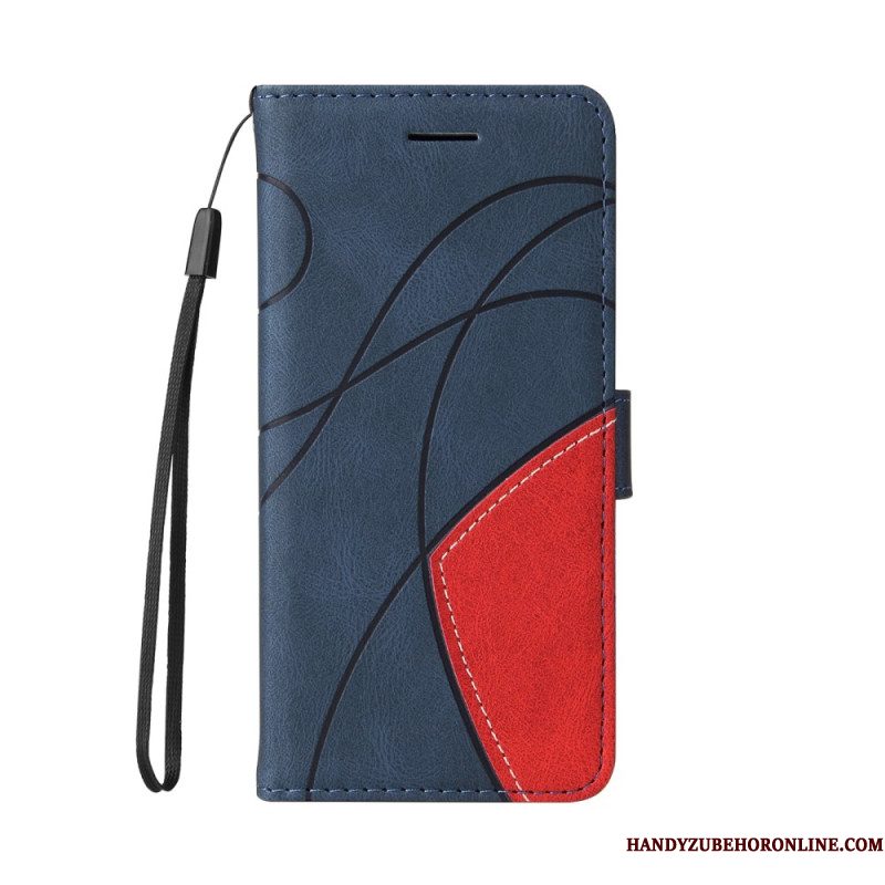 Leren Hoesje Xiaomi Redmi Note 14 4g Tweekleurige Golvende Lijnen Bescherming Hoesje