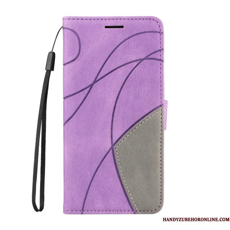 Leren Hoesje Xiaomi Redmi Note 14 4g Tweekleurige Golvende Lijnen Bescherming Hoesje