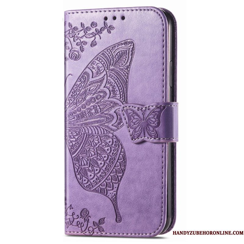 Leren Hoesje Xiaomi Redmi Note 14 5g Barokke Vlinder Bescherming Hoesje