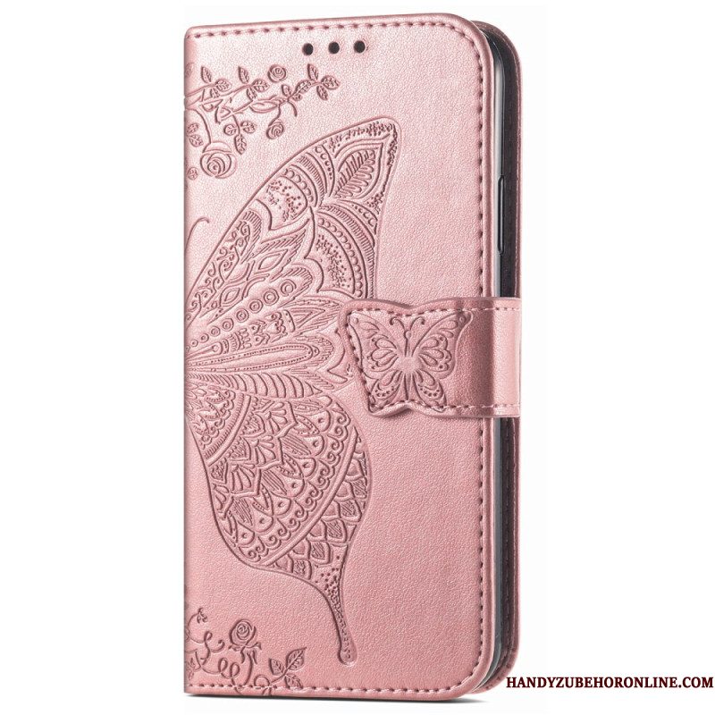 Leren Hoesje Xiaomi Redmi Note 14 5g Barokke Vlinder Bescherming Hoesje