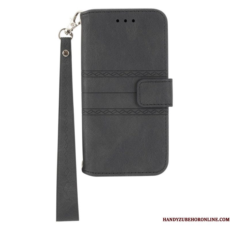 Leren Hoesje Xiaomi Redmi Note 14 5g Friespatroon Met Bandje Bescherming Hoesje