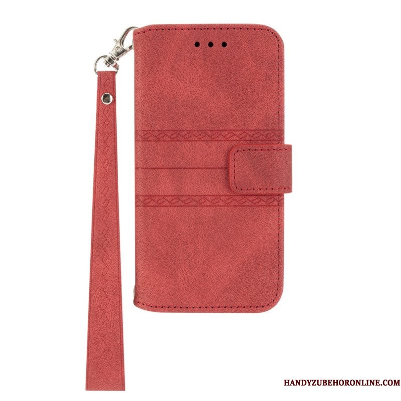 Leren Hoesje Xiaomi Redmi Note 14 5g Friespatroon Met Bandje Bescherming Hoesje