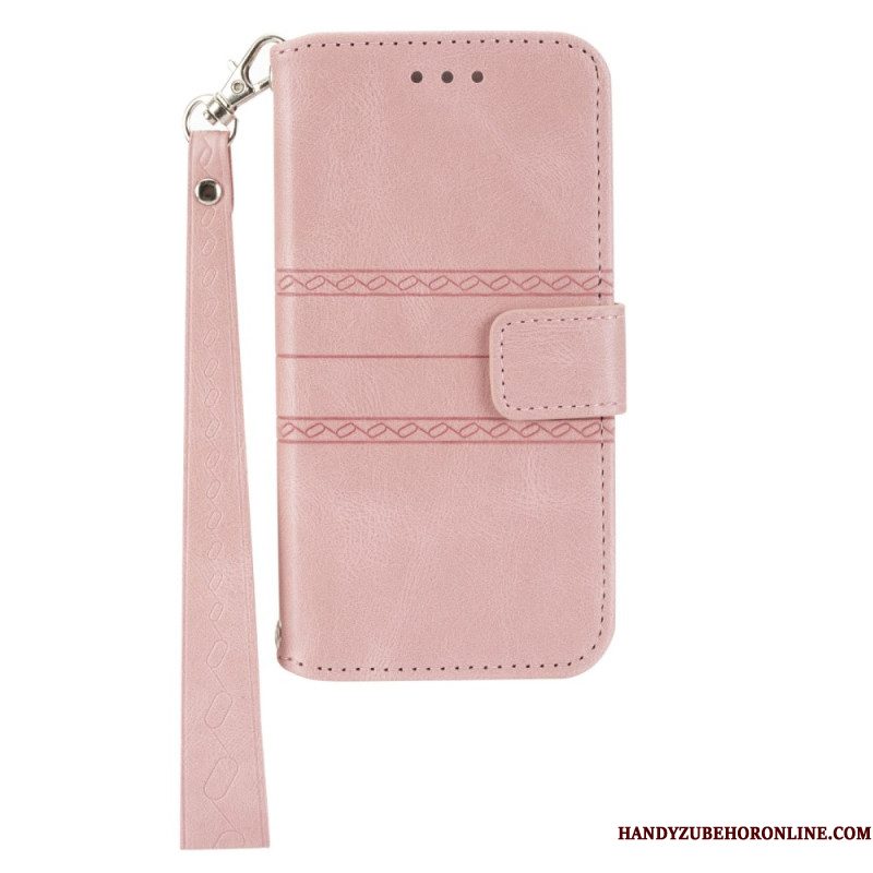 Leren Hoesje Xiaomi Redmi Note 14 5g Friespatroon Met Bandje Bescherming Hoesje