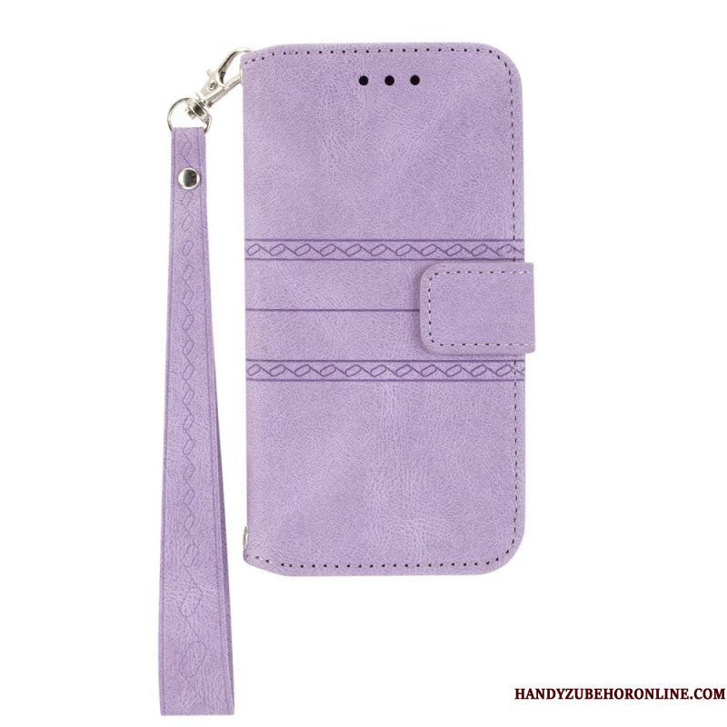 Leren Hoesje Xiaomi Redmi Note 14 5g Friespatroon Met Bandje Bescherming Hoesje