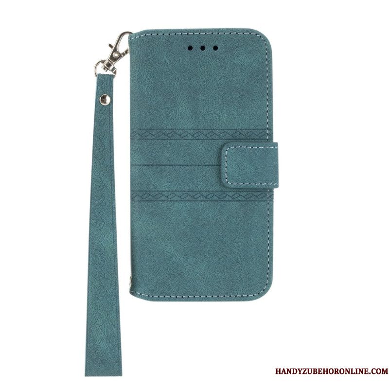Leren Hoesje Xiaomi Redmi Note 14 5g Friespatroon Met Bandje Bescherming Hoesje