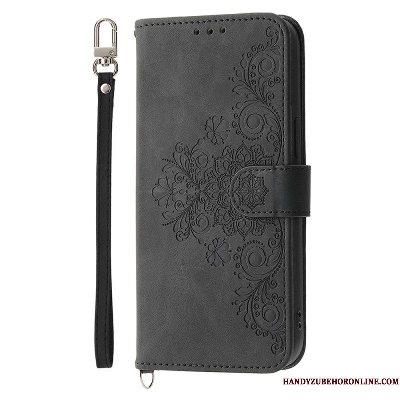 Leren Hoesje Xiaomi Redmi Note 14 5g Portemonnee Met Kantpatroon Riempje En Schouderriem Bescherming Hoesje