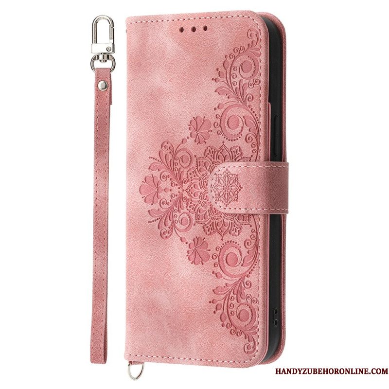 Leren Hoesje Xiaomi Redmi Note 14 5g Portemonnee Met Kantpatroon Riempje En Schouderriem Bescherming Hoesje