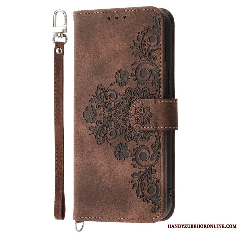 Leren Hoesje Xiaomi Redmi Note 14 5g Portemonnee Met Kantpatroon Riempje En Schouderriem Bescherming Hoesje
