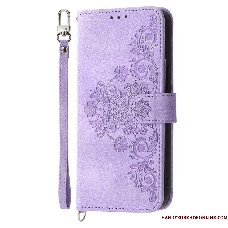 Leren Hoesje Xiaomi Redmi Note 14 5g Portemonnee Met Kantpatroon Riempje En Schouderriem Bescherming Hoesje