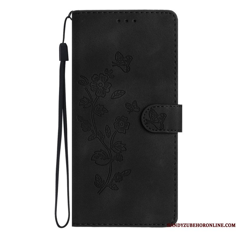Leren Hoesje Xiaomi Redmi Note 14 Pro 4g Bloemen- En Vlinderdesign Bescherming Hoesje