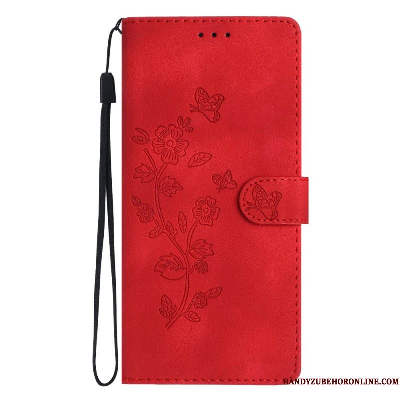 Leren Hoesje Xiaomi Redmi Note 14 Pro 4g Bloemen- En Vlinderdesign Bescherming Hoesje