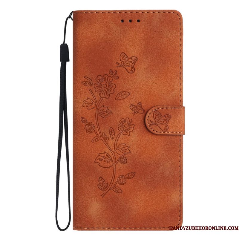 Leren Hoesje Xiaomi Redmi Note 14 Pro 4g Bloemen- En Vlinderdesign Bescherming Hoesje