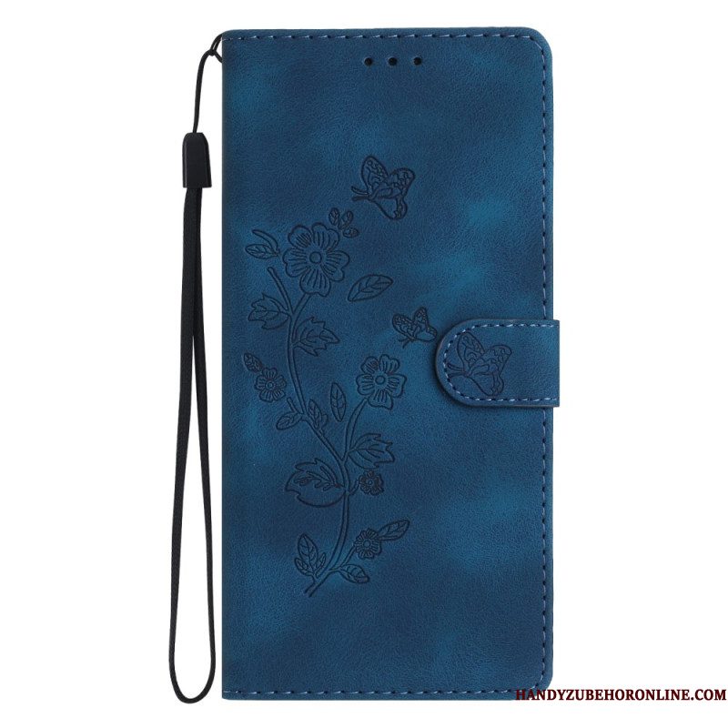Leren Hoesje Xiaomi Redmi Note 14 Pro 4g Bloemen- En Vlinderdesign Bescherming Hoesje