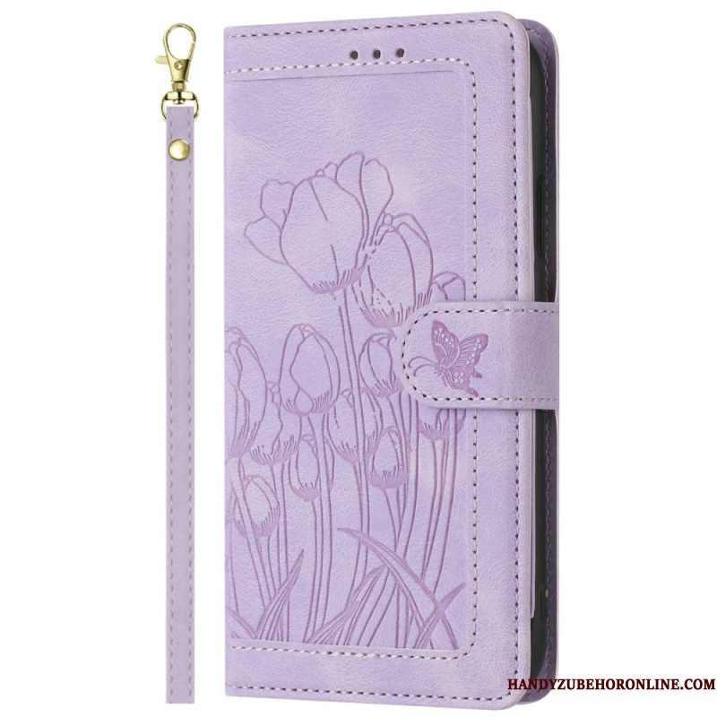 Leren Hoesje Xiaomi Redmi Note 14 Pro 4g Bloemenpatroon Met Bandje Bescherming Hoesje