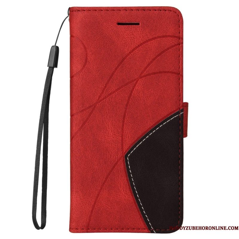 Leren Hoesje Xiaomi Redmi Note 14 Pro 5g Tweekleurige Golvende Lijnen Bescherming Hoesje