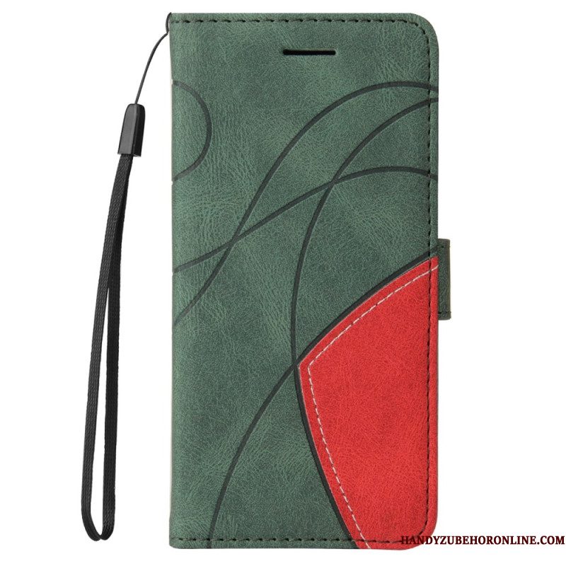 Leren Hoesje Xiaomi Redmi Note 14 Pro 5g Tweekleurige Golvende Lijnen Bescherming Hoesje