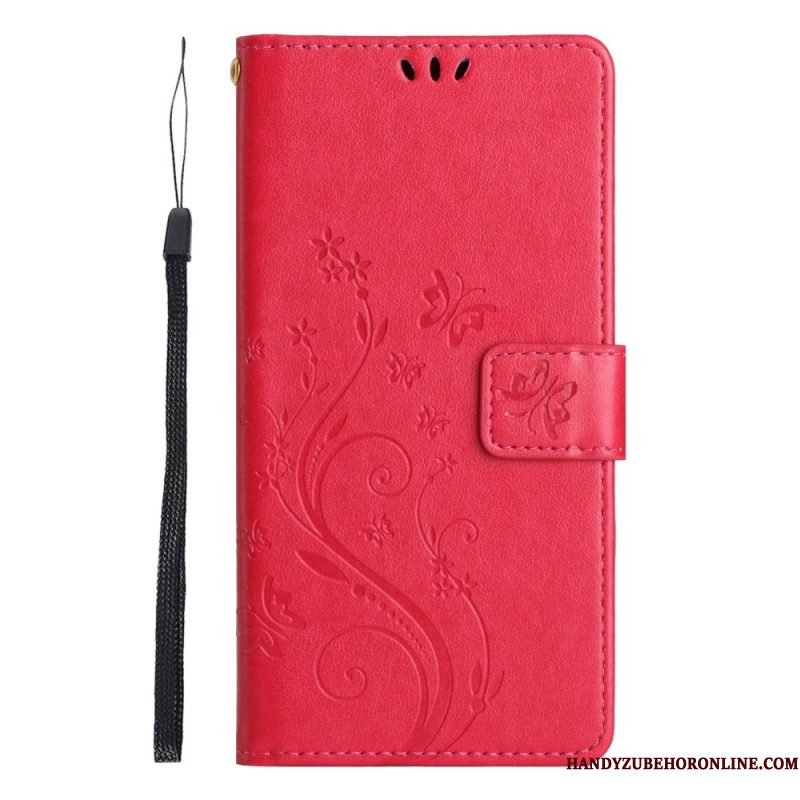 Leren Hoesje Xiaomi Redmi Note 14 Pro 5g Vlinder- En Bloemenprint Bescherming Hoesje