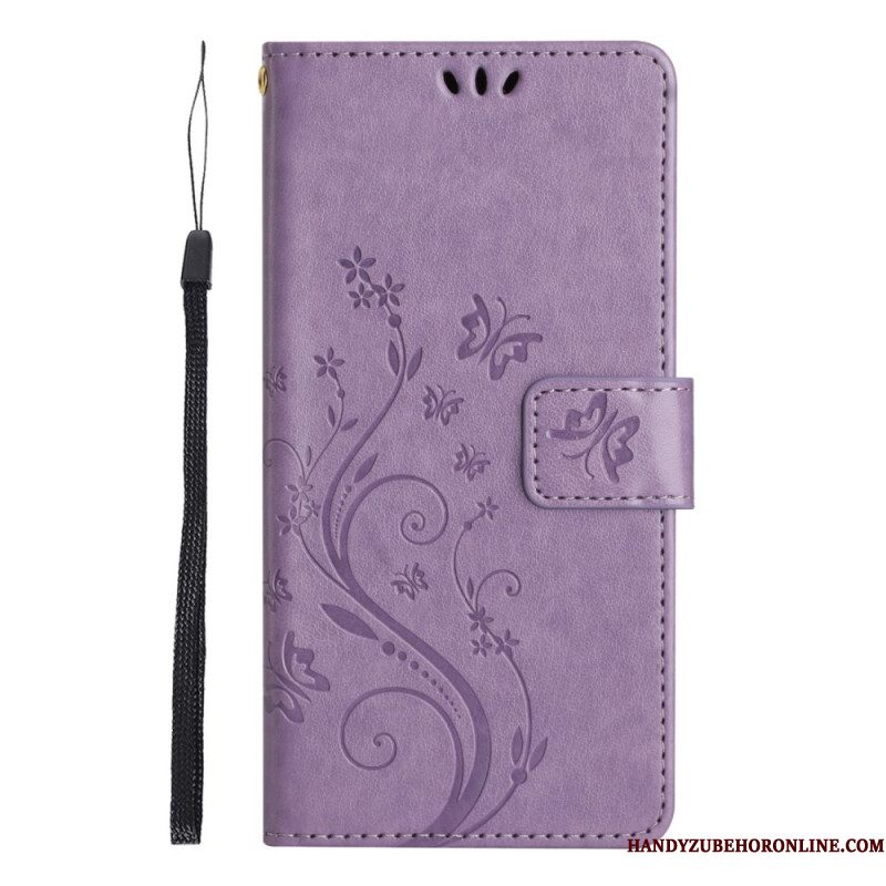Leren Hoesje Xiaomi Redmi Note 14 Pro 5g Vlinder- En Bloemenprint Bescherming Hoesje