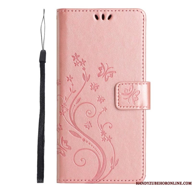 Leren Hoesje Xiaomi Redmi Note 14 Pro 5g Vlinder- En Bloemenprint Bescherming Hoesje