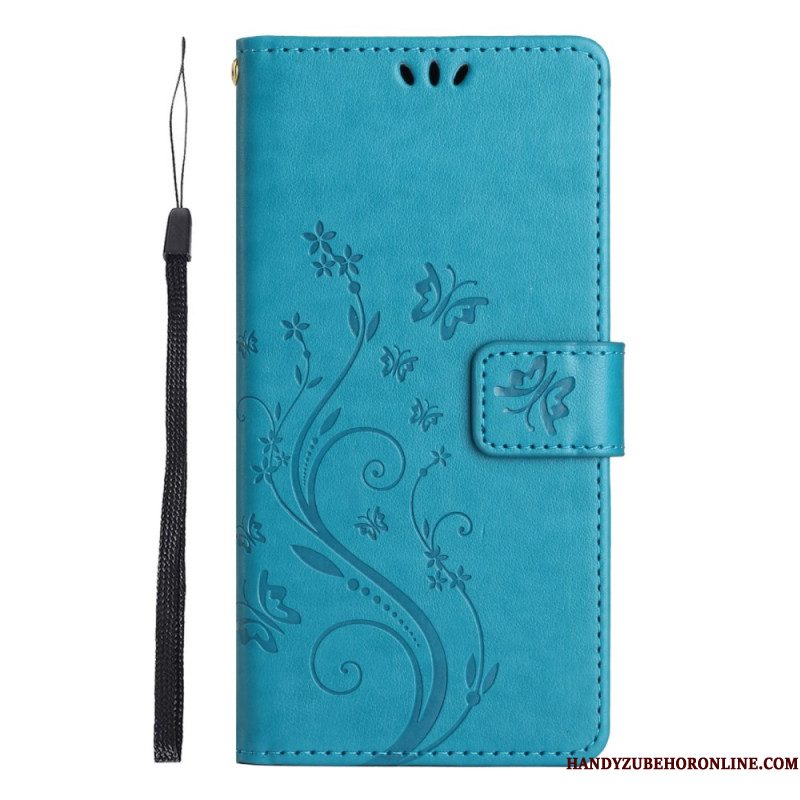Leren Hoesje Xiaomi Redmi Note 14 Pro 5g Vlinder- En Bloemenprint Bescherming Hoesje