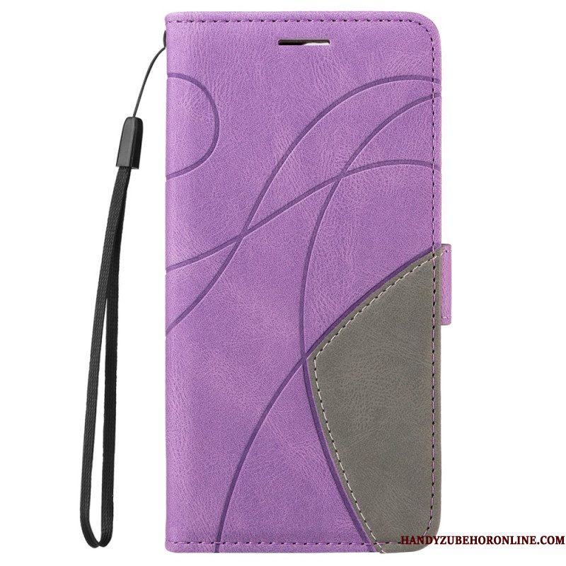 Leren Hoesje Xiaomi Redmi Note 14 Pro Plus 5g Tweekleurige Golvende Lijnen Bescherming Hoesje