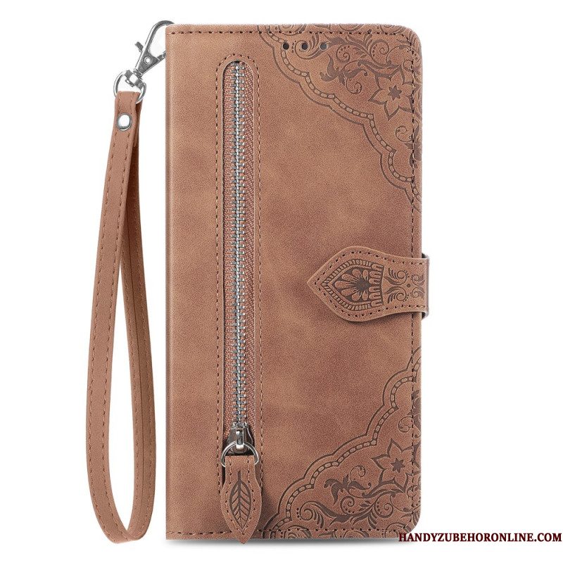 Leren Hoesje Xiaomi Redmi Note 15 5g Bloemenkanten Bandje