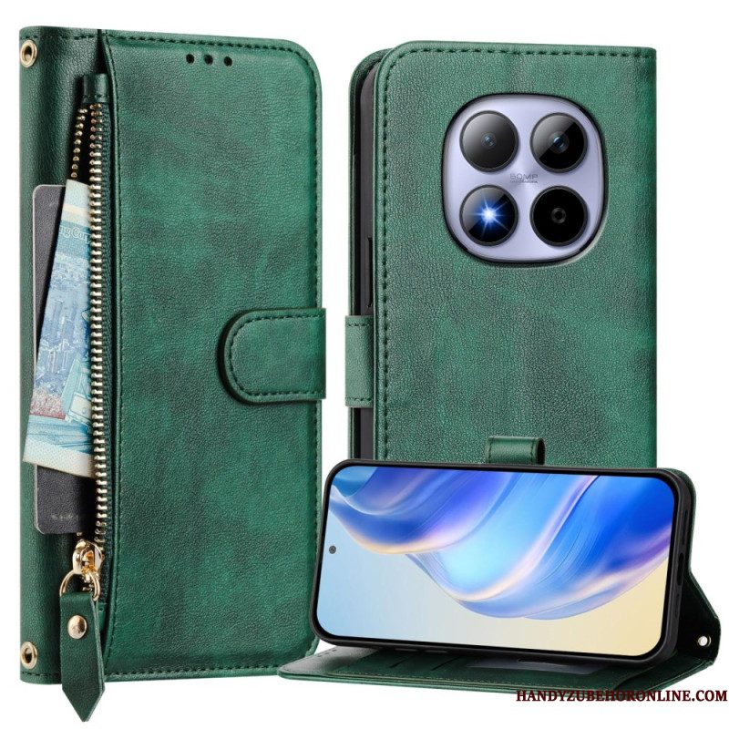 Leren Hoesje Xiaomi Redmi Note 15 Pro 5g Vak Met Rits En Meerdere Kaartsleuven Bescherming Hoesje