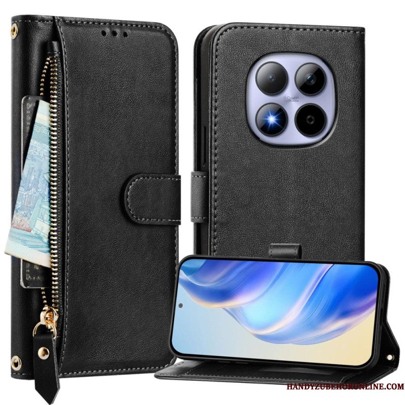 Leren Hoesje Xiaomi Redmi Note 15 Pro 5g Vak Met Rits En Meerdere Kaartsleuven Bescherming Hoesje