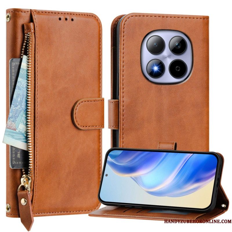 Leren Hoesje Xiaomi Redmi Note 15 Pro 5g Vak Met Rits En Meerdere Kaartsleuven Bescherming Hoesje