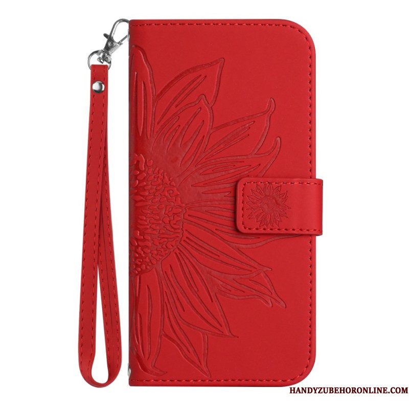 Leren Hoesje Xiaomi Redmi Note 15 Pro 5g Zonnebloemprint Met Bandje Bescherming Hoesje