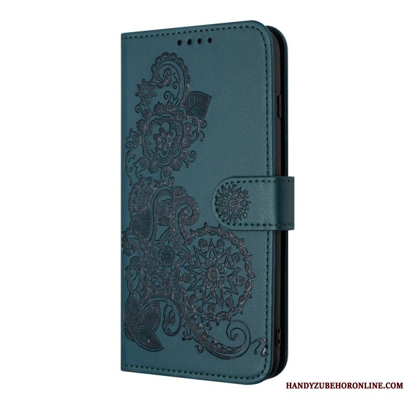 Leren Hoesje iPhone 17 Pro Bloemenkant Bescherming Hoesje