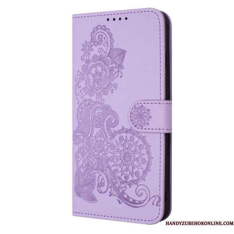 Leren Hoesje iPhone 17 Pro Bloemenkant Bescherming Hoesje