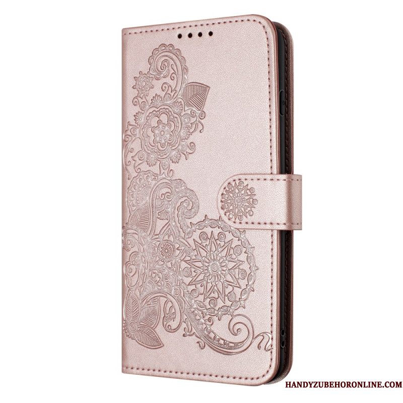 Leren Hoesje iPhone 17 Pro Bloemenkant Bescherming Hoesje